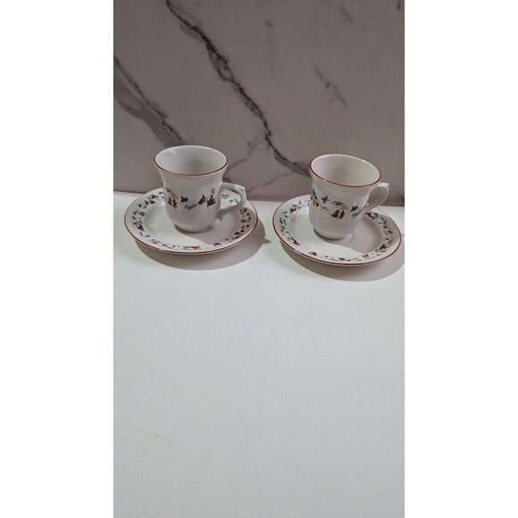 vintage Farberware White Christmas Snow Teacup And Saucer Coffee Mug set of 2 - Picture 9 of 9